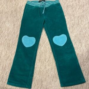 Mini Boden Corduroy Girls Jade Green with Turquoise Heart Pants